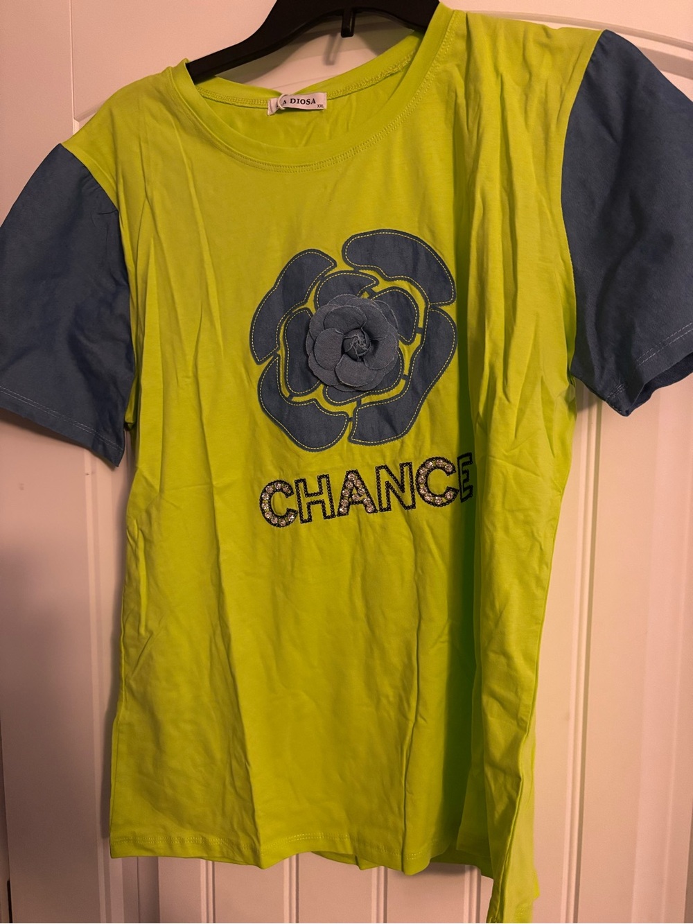Women’s Neon Lime & Blue 'Chance' Flower Graphic Tee